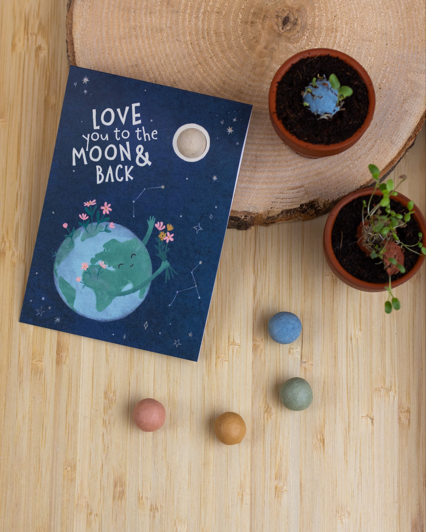 Kaart met 1 zaadbommetje - Love You To The Moon And Back