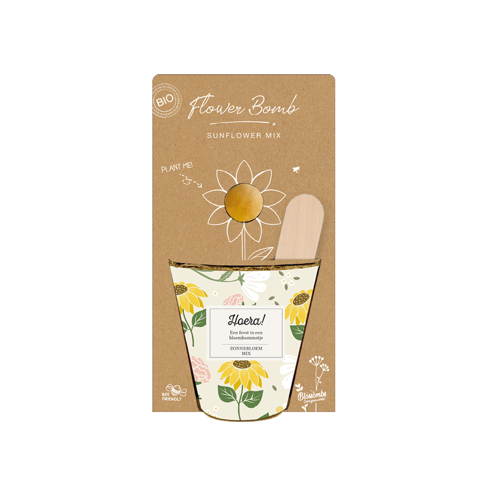 Grow Kit "Hoera!" met Zonnebloem Mix Zaadbommetje