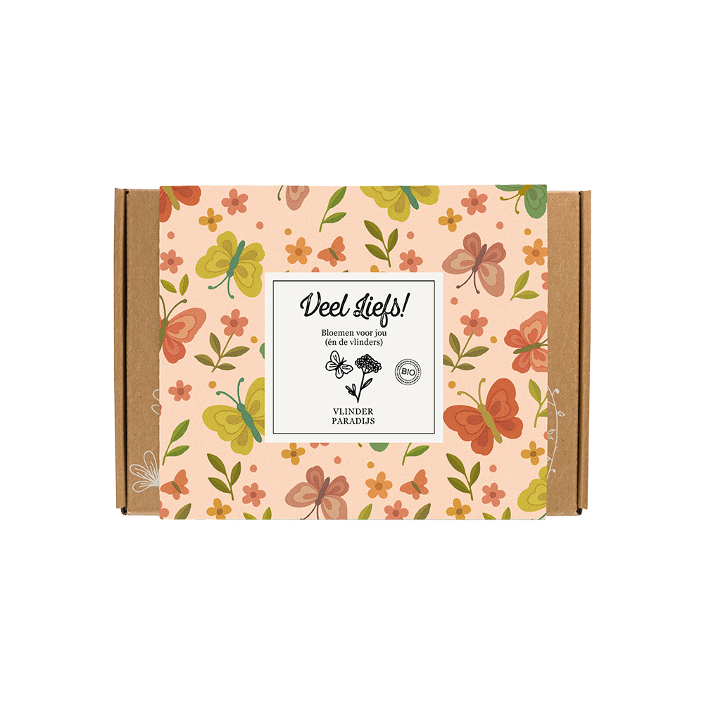 Gift Box Small "Veel liefs!" met 7 Vlinder Mix Zaadbommetjes