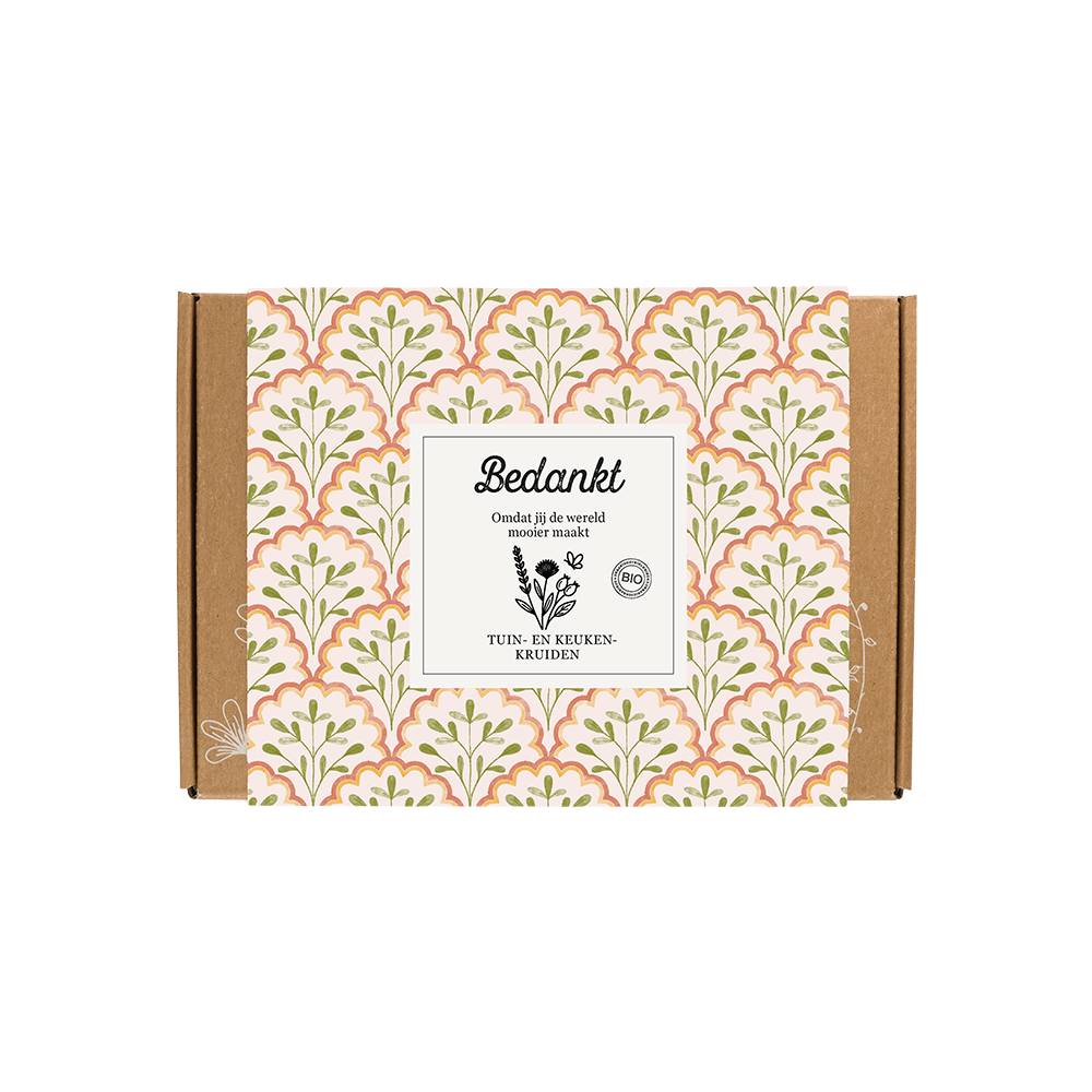 Gift Box Small "Bedankt" met 7 Tuin- en Keukenkruiden Mix Zaadbommetjes