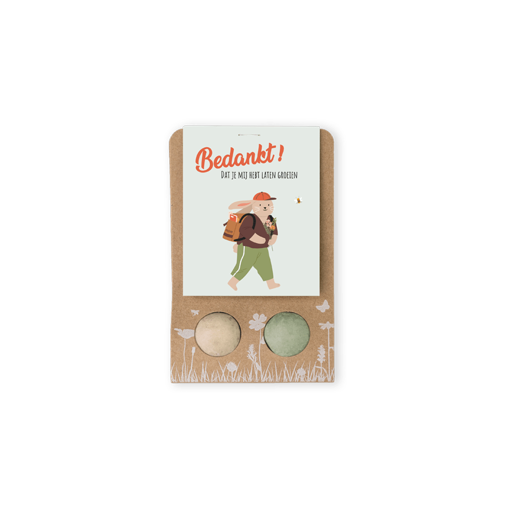 Weggeefcadeautje "Bedankt" met 2 bloembommetjes