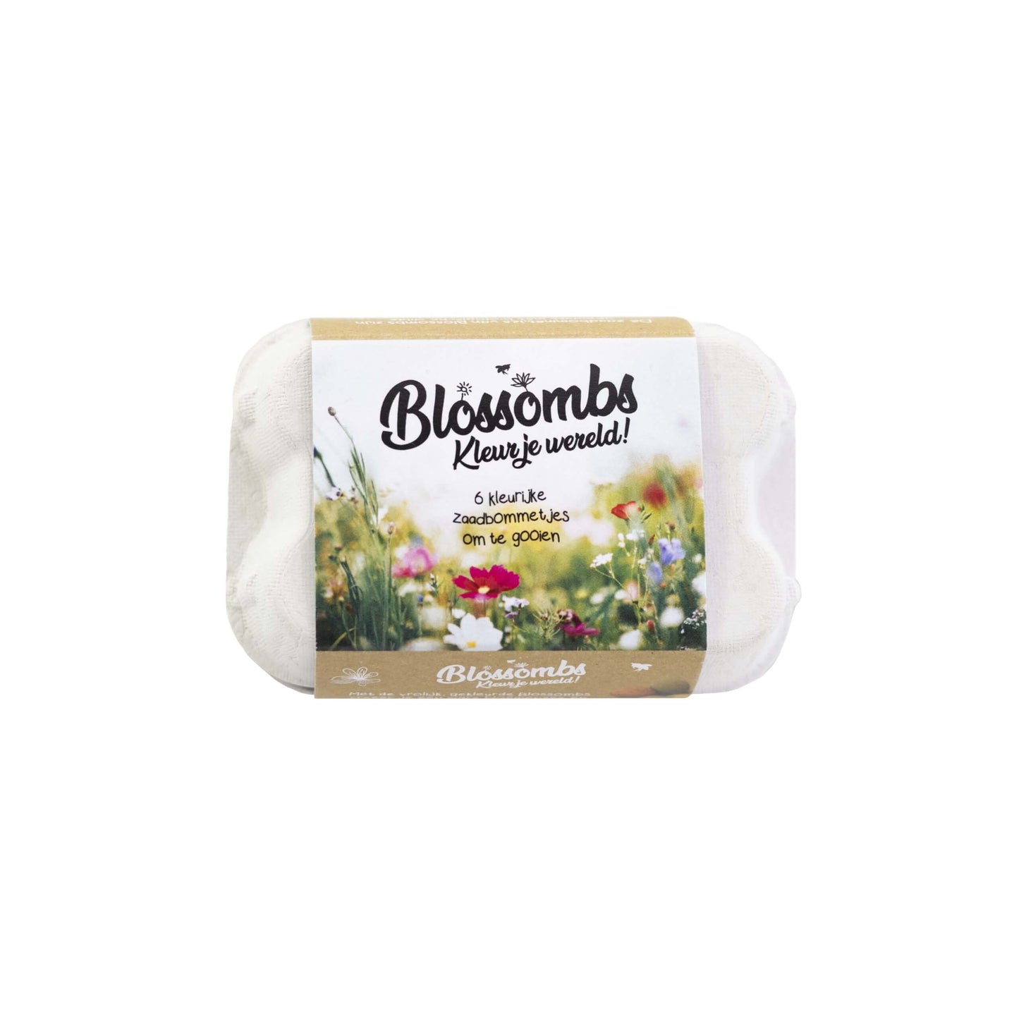 Een cadeau eierdoosje met Blossombs Zaadbommetjes en een vrolijke banderol