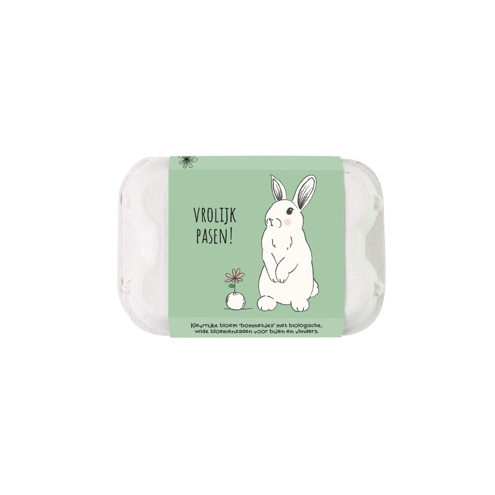 Paascadeau eierdoosje met 6 zaadbommetjes "Konijn"