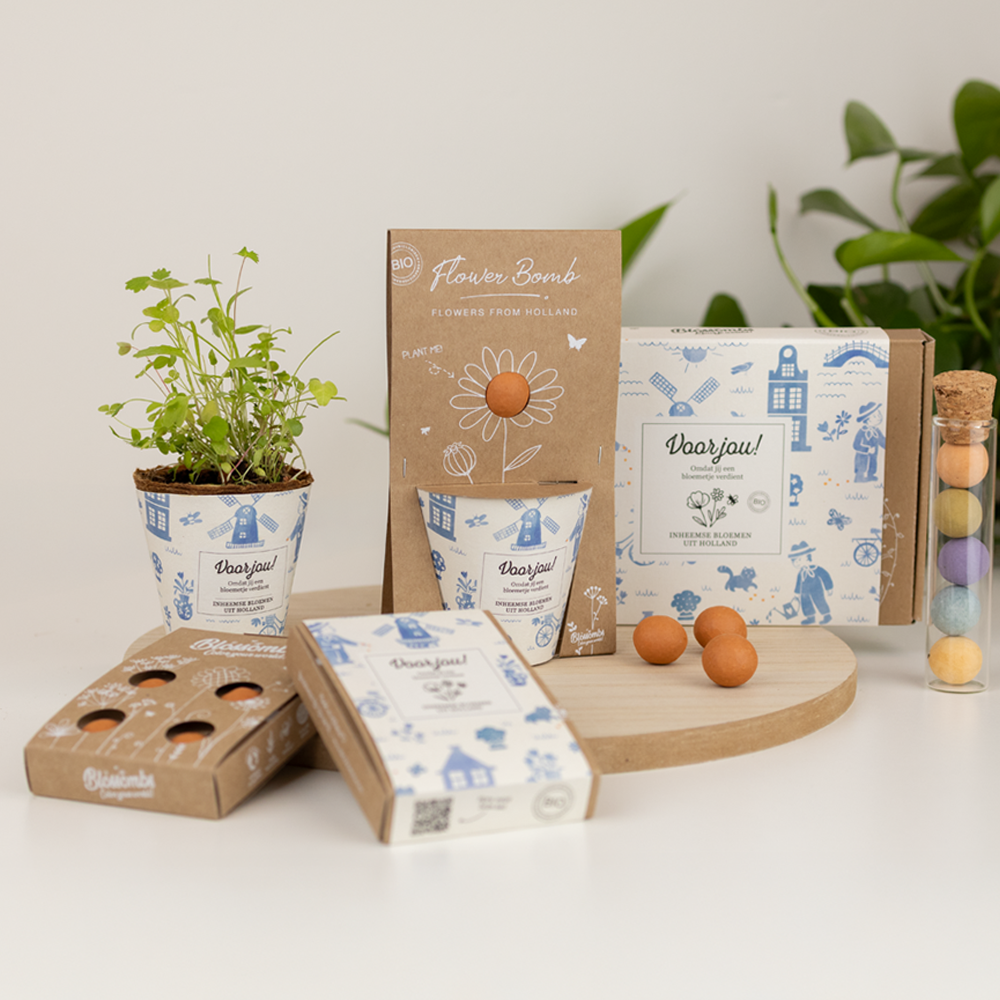 Gift Box Mini "Voor jou!" met 4 Hollandse Mix Zaadbommetjes