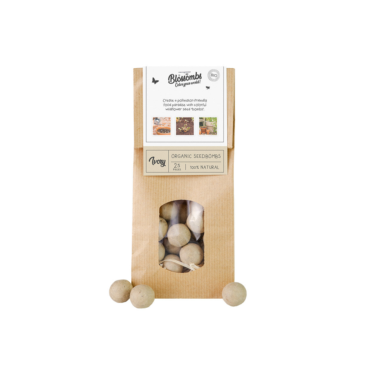 Kraft zak (met 10 of 25 Blossombs Bloembommetjes)