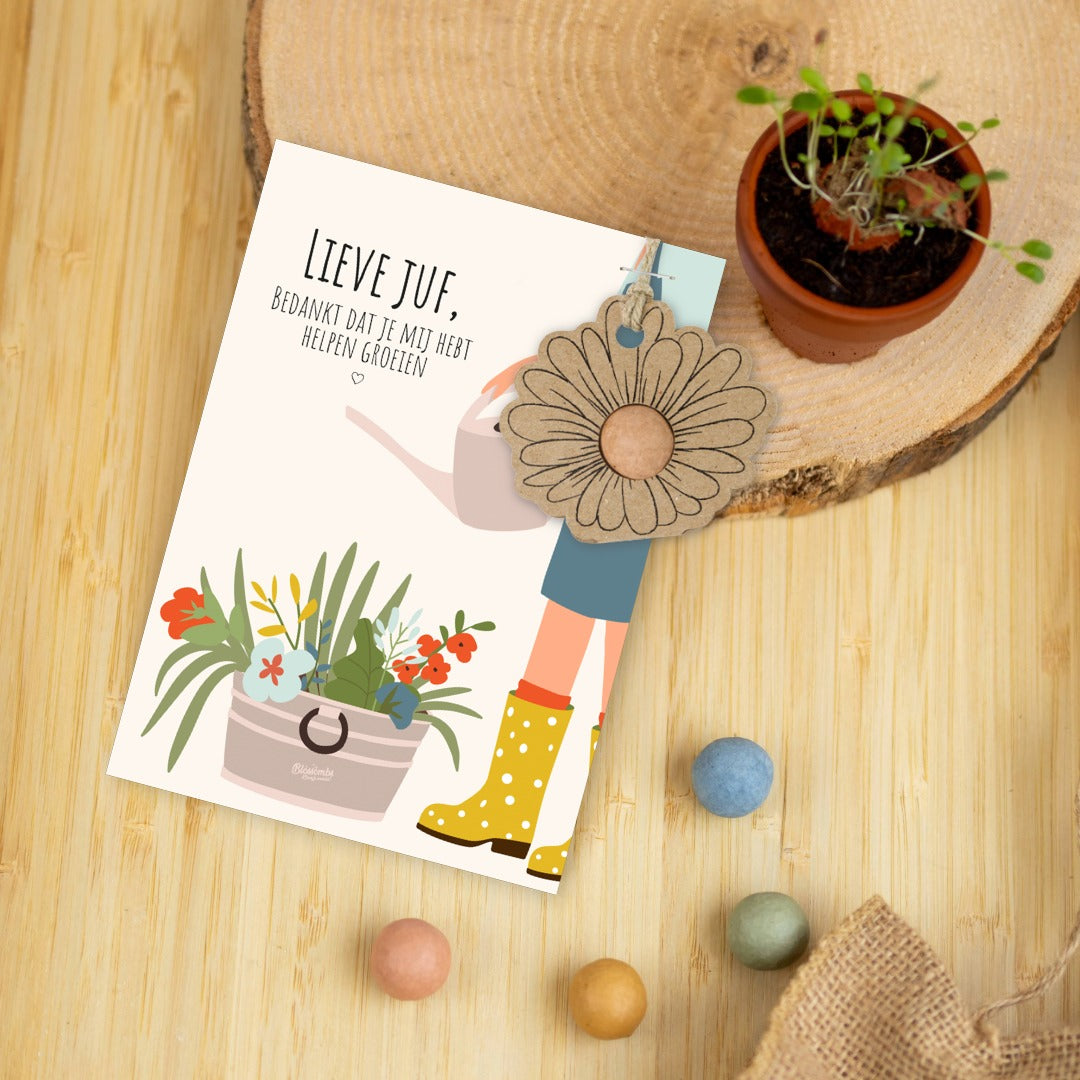 Card "Dear teacher" with flower hanger and flower bomb