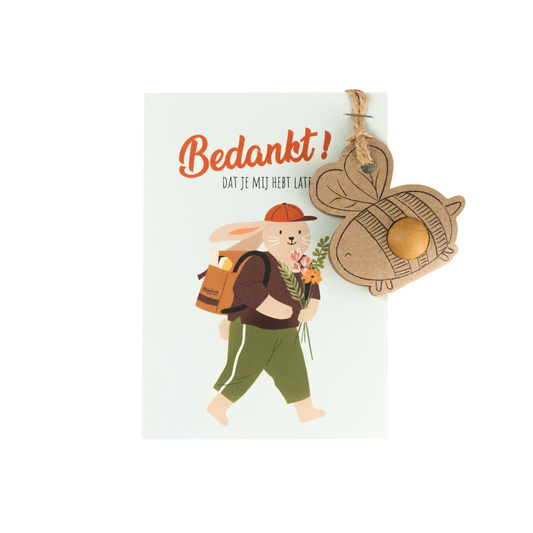 Kaart "Bedankt" met bijenhanger en bloembommetje