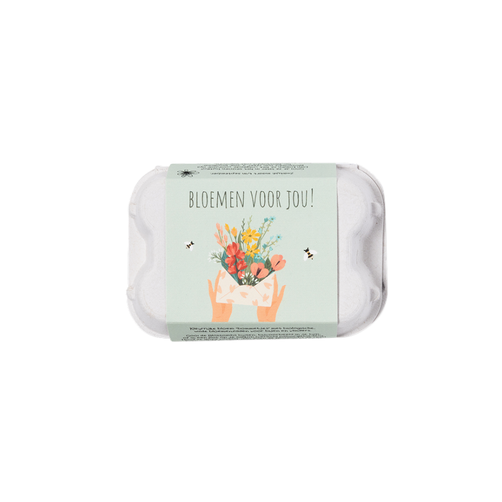 Cadeau eierdoosje met 6 zaadbommetjes - Bloemen voor jou
