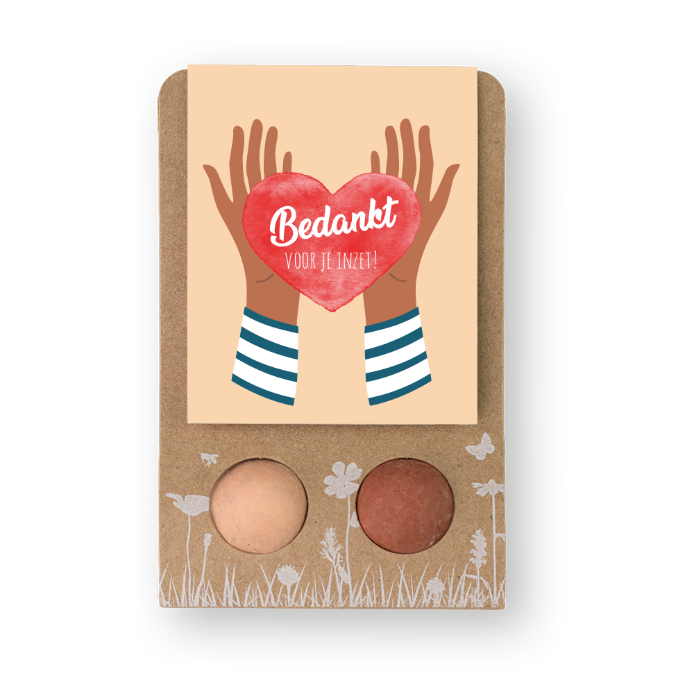 Weggeefcadeautje met 2 zaadbommetjes 'Bedankt voor je inzet'