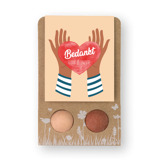 Weggeefcadeautje met 2 zaadbommetjes 'Bedankt voor je inzet'