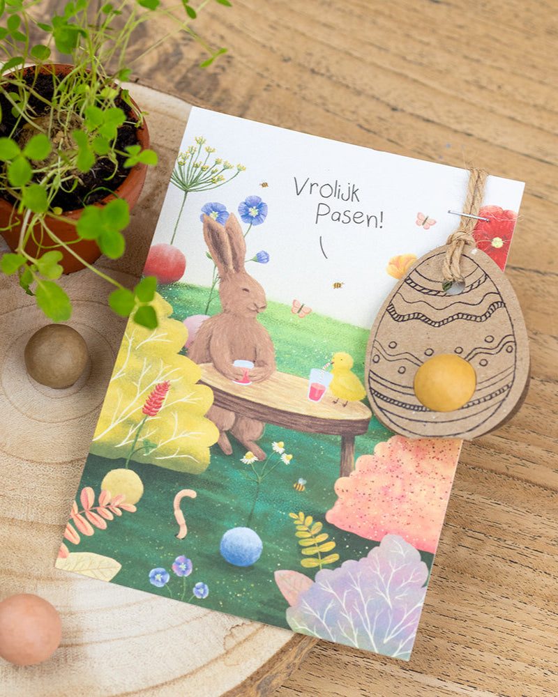 Feesthanger op kaart met 1 zaadbommetje - Easter Wonderland
