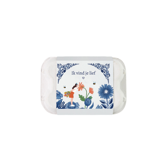 Eierdoosje met 6 bloembommetjes - Delft Blue Kisses