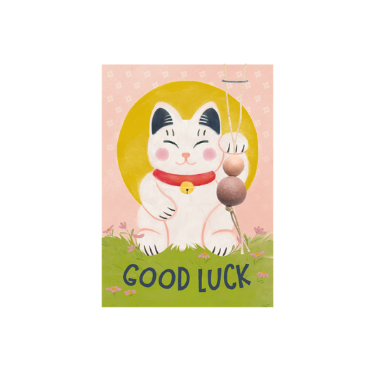 Gelukspoppetje met 2 bloembommetjes - Lucky Cat