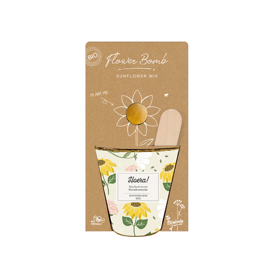 Grow Kit "Hoera!" met Zonnebloem Mix Zaadbommetje