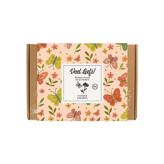 Gift Box Small "Veel liefs!" met 7 Vlinder Mix Zaadbommetjes