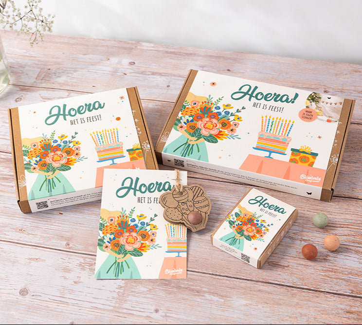 Gift Box Large met 9 zaadbommetjes en DIY slinger - Hoera, het is feest!