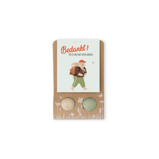 Weggeefcadeautje "Bedankt" met 2 bloembommetjes