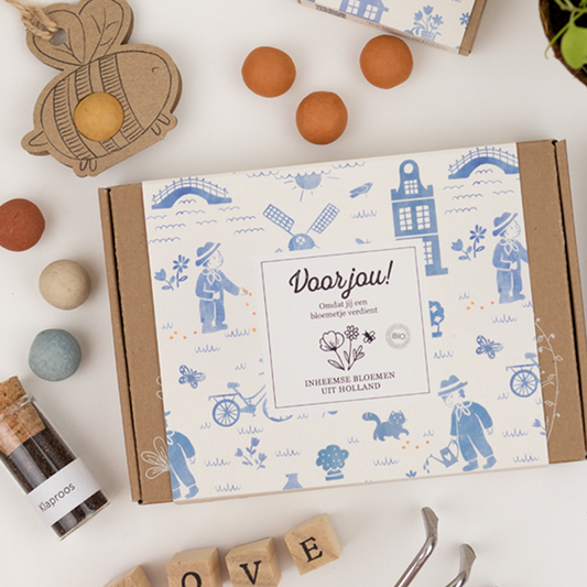 Gift Box Small "Voor jou!" met 7 Hollandse Mix Zaadbommetjes