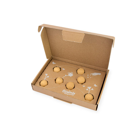 Gift Box Small "Hoera!" met 7 Zonnebloem Mix Zaadbommetjes