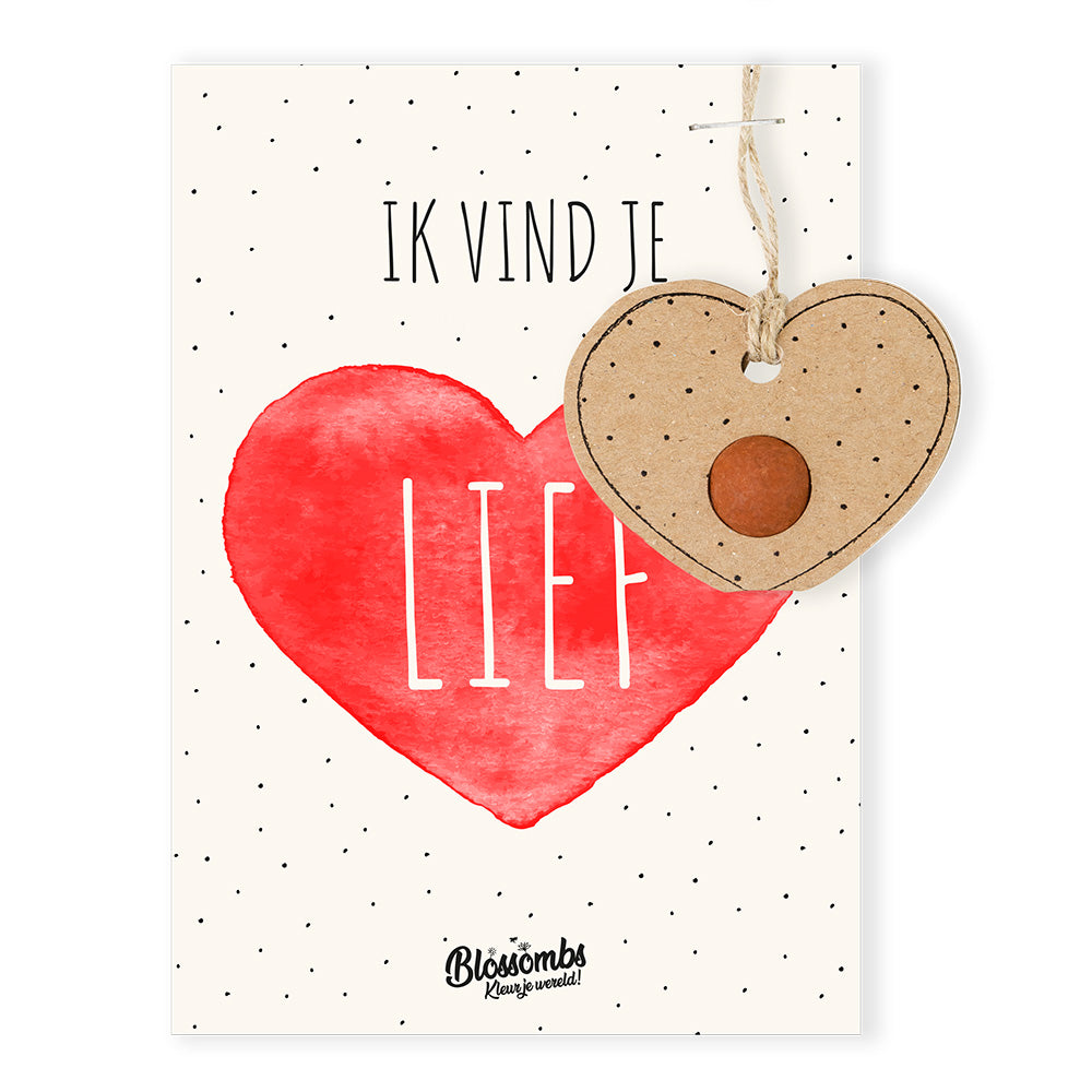 Kaart "Ik vind je lief" met zaadbommetje in Hartje