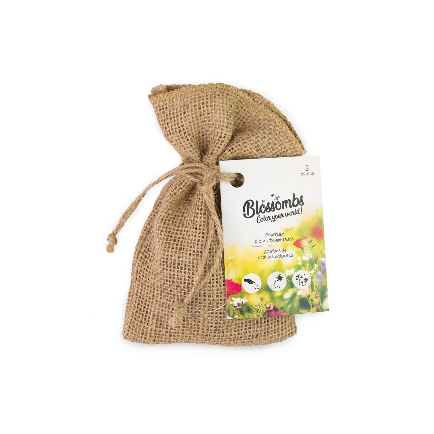 Jute cadeauzakje met 5-8 bloembommetjes