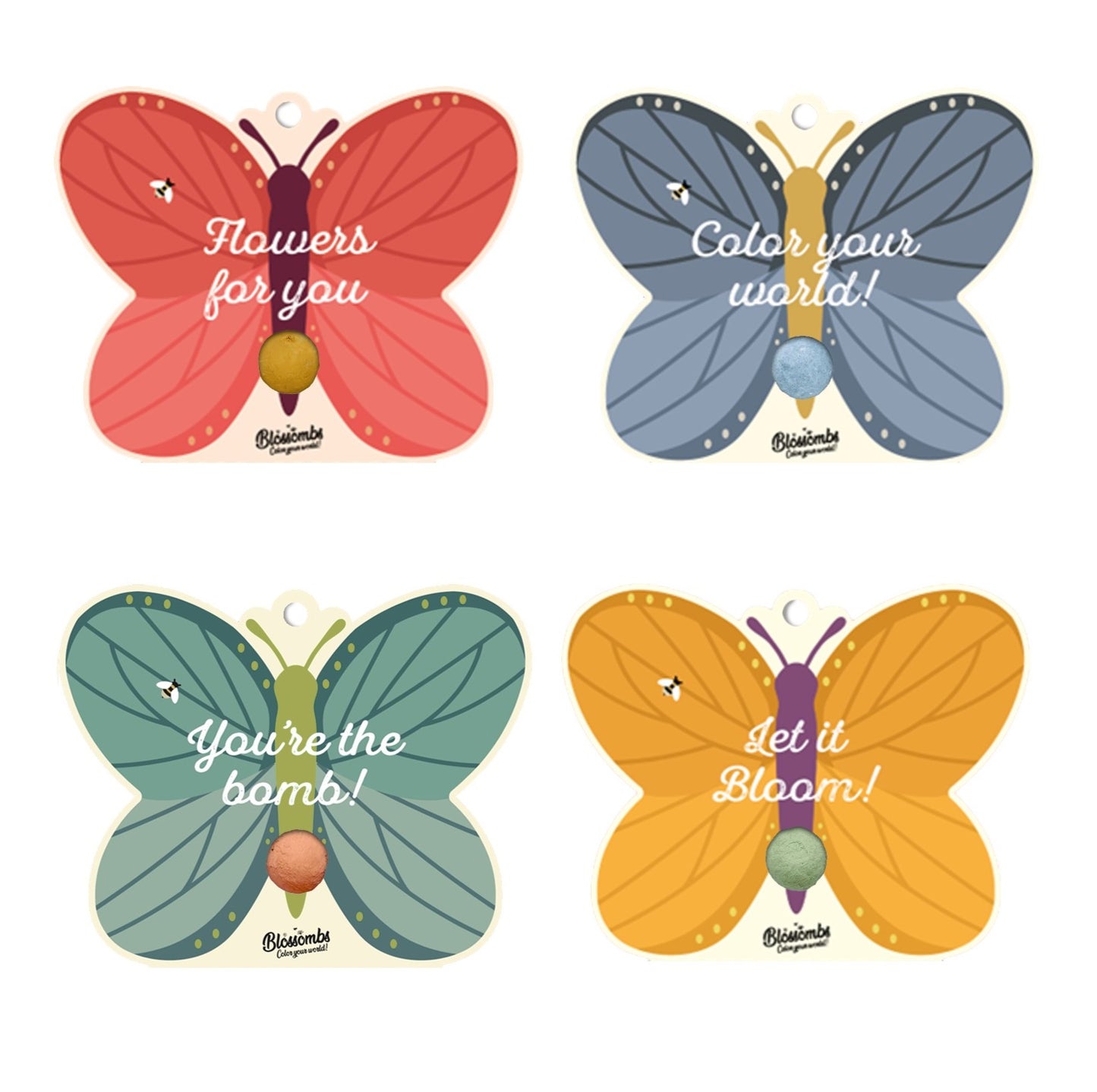 Set van 4 Vlinder Weggeefcadeautjes met small Blossombs zaadbommetjes